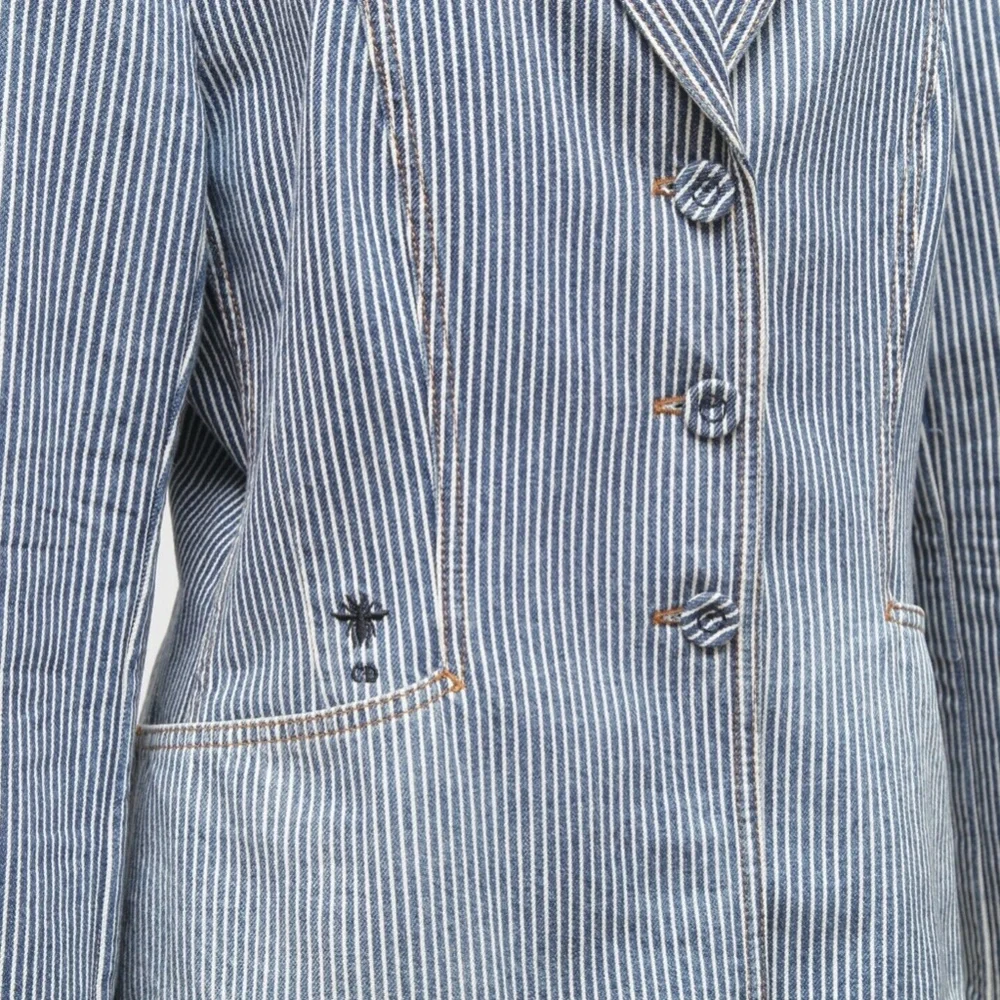 DIOR Blazer Coat Denim BAR JACKET Striped Blue White Cotton US 14 F 46 $4300